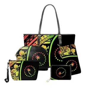 Chuuk Polynesian Hibiscus Pattern Reggae Designer Bags Handbags Women Famous Brands Leather Shoulder Bag Satchel Purse Set 5pcs