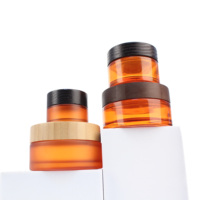 Diskon besar mewah 5g 15g 30g 50g 100g 2oz 4oz bambu kemasan kosmetik Amber oranye stoples kaca krim dengan tutup bambu BJ12C