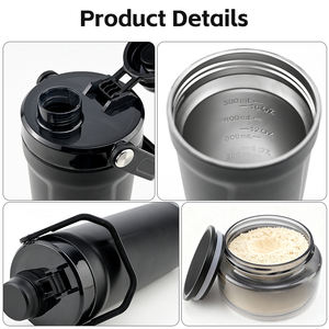 定制徽标 20 盎司防漏保温不锈钢摇摇杯 600 毫升底座储物蛋白奶昔瓶健身粉 - Product Image 2