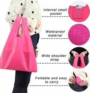 Custom Shopping Grocery Gifts Lightweight Reusable Washable Folding <b>Large</b> Colored Polyester Tote Bag - Product Image 2