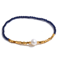 Bracelet JINYOU 7687 en cristal facetté bleu foncé, plaqué or, en acier inoxydable, avec une seule perle de culture d'eau douce