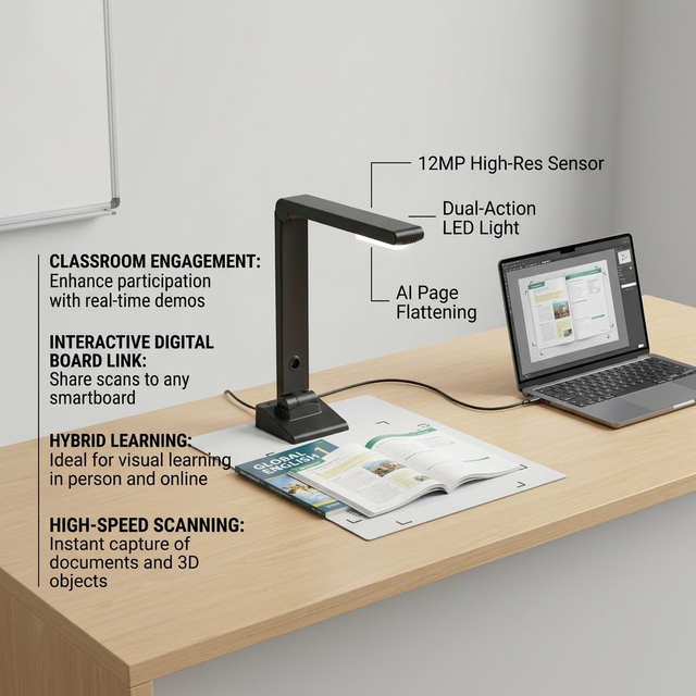 A3/A4 Size USB2.0 8 13 16MP Portable Plastic Auto Focus Foldable LED Book Scanner Visual Presenter Document Scanner