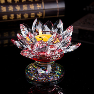 Crystal Lotus Candle Holder K9 Glass Heat Resistant Religious Offering Decorative <b>Candlestick</b> Multi Color 2 Layer - Product Image 4