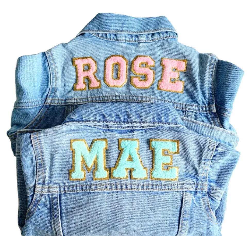 Cá Nhân Tùy Chỉnh Tên Toddler Bé Cô Gái Và Chàng Trai Denim Áo Khoác Dập Nổi Sequin Lettersdenim Áo Khoác