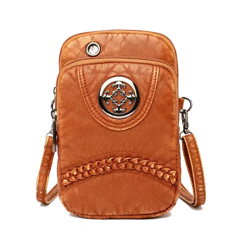 Lady Mini Shoulder Messenger Bag Pu Leather Small Woven Square Phone Purse Handbag For Women