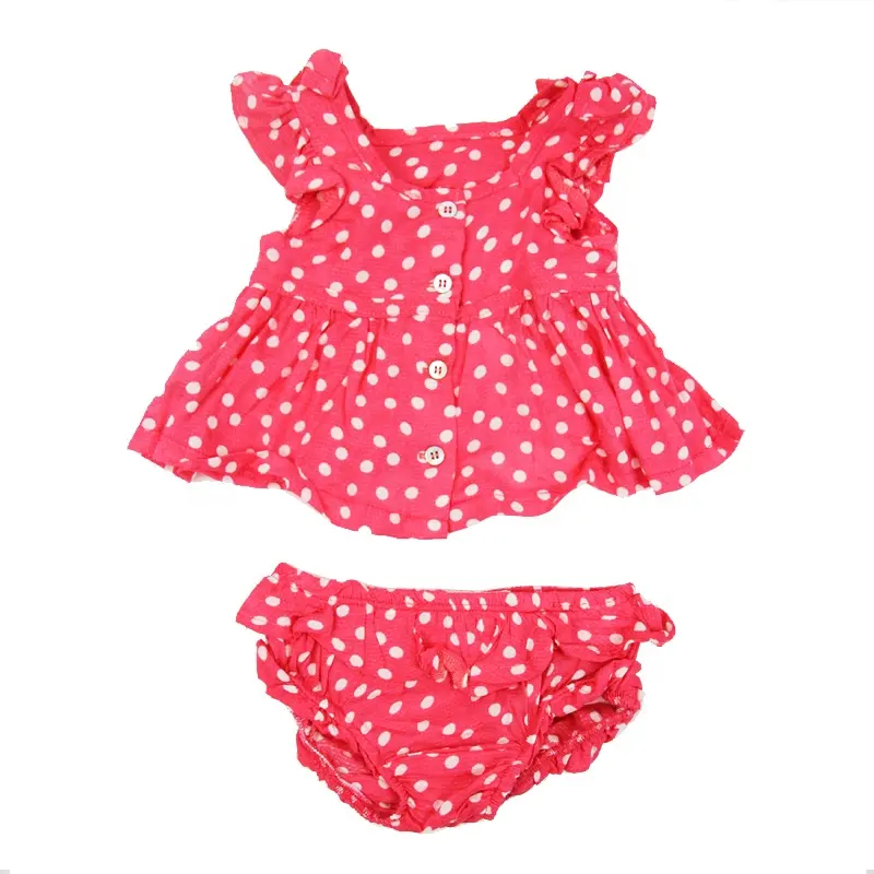 Nuevo diseño de verano de manga corta vestidos de bebé de 0 a 24 meses, 100% rayón, conjunto de ropa de bebé niña