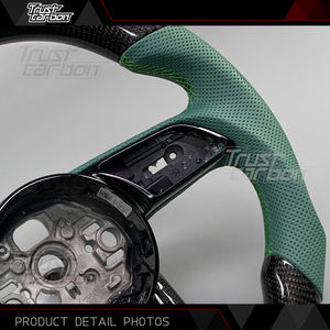 Volant sport en fibre de carbone personnalisé pour <span class=keywords><strong>Audi</strong></span> <span class=keywords><strong>A4</strong></span> S4 A5 S3 Q5 2016-2022 Avant <span class=keywords><strong>40</strong></span> quattro 45 <span class=keywords><strong>TFSI</strong></span> avec poignées en cuir vert - Product Image 4