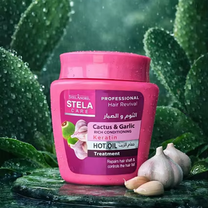 Crème de soin capillaire à l'ail et au cactus, traitement à l'huile chaude, 500 ml x 24 pots, soin naturel aux herbes, cheveux doux, lisses et forts, nourrissant - Product Image 1