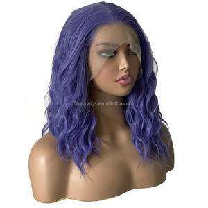 Parrucche Frontali in Pizzo Ondulate e Riccioline Viola Trasparente Colorate 13x4, Resistenti alle Alte Temperature, Senza Colla, Corte, Premium - Product Image 5