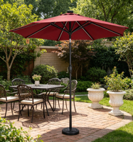 Sombrilla de Patio Recta de Aluminio con Luz RGB Personalizada, Sombrilla de Jardín con Inclinación Automática y Manivela