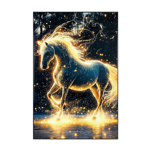 Cheval blanc lumineux, tableau porcelaine cristal incrusté de strass, peinture murale moderne scène d’eau nocturne scintillante - Product Image 6