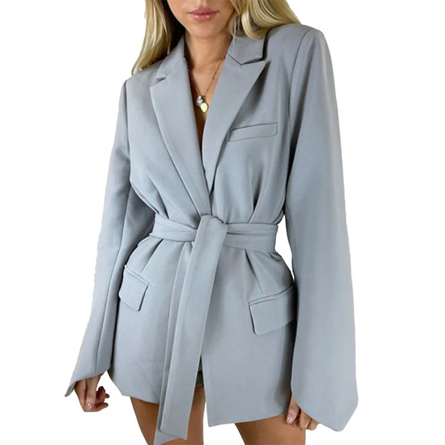 OEM ODM Manufacturer Custom Fashion Women's Blazer Casual Long Sleeve Lace-Up Breasted Belt  Womens Blazers and Coats