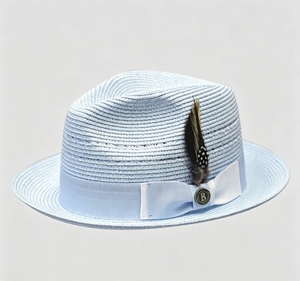 Elegante Sombrero Fedora de Paja Tejida Azul Marino para Hombre, Transpirable, de Ala Ancha, para Verano, con Ribete de Grosgrain - Product Image 4