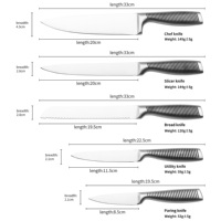 Ensemble de 5 couteaux de cuisine en acier inoxydable pour chef à domicile, avec manche ergonomique, couteau de chef, couteau à pain, couteau utilitaire, couteau à éplucher