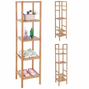 Natural Bamboo Shelf Wood 5 Tier Bathroom Shelf Unit Tower Bookshelf Multifunctional Storage Rack Display Shelving Unit