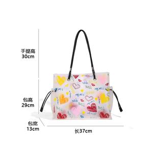 Bolso de hombro esmerilado de PVC de 15 pulgadas para mujer, bolso de gelatina de viaje por sublimación de gran capacidad, bolso de mano personalizado con hilo verde - Product Image 5