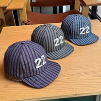 Gorra de Moda Urbana Unisex de 6 Paneles, de Algodón Bordado a Rayas Vintage, Ajustable, con Visera Plana, para Todas las Temporadas