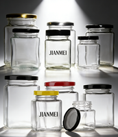 Vierkante luchtdichte glazen potten, recyclebaar, aanpasbaar, glazen voorraadpotten voor jam, voedsel, lege fles, fruitglazen potten met draaidop van metaal.