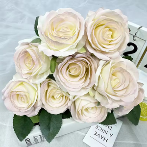 Ramo de 9 Rosas Artificiales con Bordes Quemados para Decoración Navideña, Año Nuevo Chino, Hogar, Bodas y Restaurantes - Product Image 2