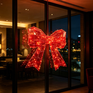 Ornement mural <span class=keywords><strong>LED</strong></span> rouge en forme de nœud papillon, alimenté par piles, <span class=keywords><strong>ruban</strong></span> prismatique lumineux, décoration géométrique pour mariage, Noël, fête - Product Image 3