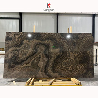 Dalle de marbre poli Italy Obama Wood Marble, 18 mm, motif bois brun, pour plan de travail de cuisine, îlot, et carrelage de plinthe en marbre brun tabac