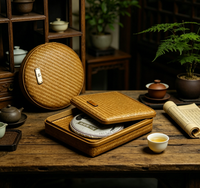 Boîte à thé Pu'er en bambou tressé faite à la main, écologique, portable, avec support suspendu, design moderne, boîte-cadeau artisanale pour la maison