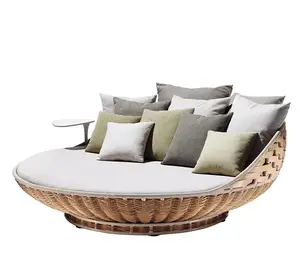 Leisure Garden Furniture Aluminum Lounge Sunbed Round Rattan Outdoor Daybed With Cushions