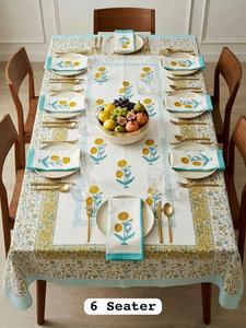 Modern Hand Block Printed Floral Pattern 100% Cotton Dining <b>Table</b> <b>Cover</b> with Napkins for 6 Seater From Rajasthan - Product Image 6