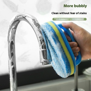 Poignée Brosse de nettoyage Éponge pour cuisine et salle de bain Carrelage Nettoyage Épaissie Plastique Fil Pot Piscine Brosse Main Agent Achat - Product Image 4