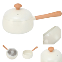 Casserole en céramique antiadhésive en aluminium de 18 cm, pot à lait sans PTFE, compatible induction et gaz, poignée en bois, casserole de cuisson OEM