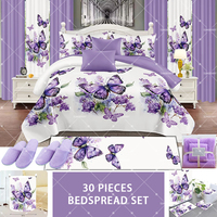 Ensemble de literie matelassé 30 pièces motif rose avec rideaux et drap-housse en coton pour chambre à coucher – Vente en gros
