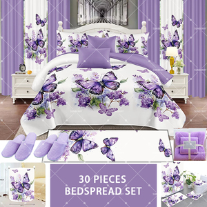 Juego de Ropa de Cama con Diseño de Rosas, 30 Piezas, Relleno de Algodón, Cubrecama con Cortinas, Sábanas Ajustables, Juego de Cama Acolchado - Product Image 3