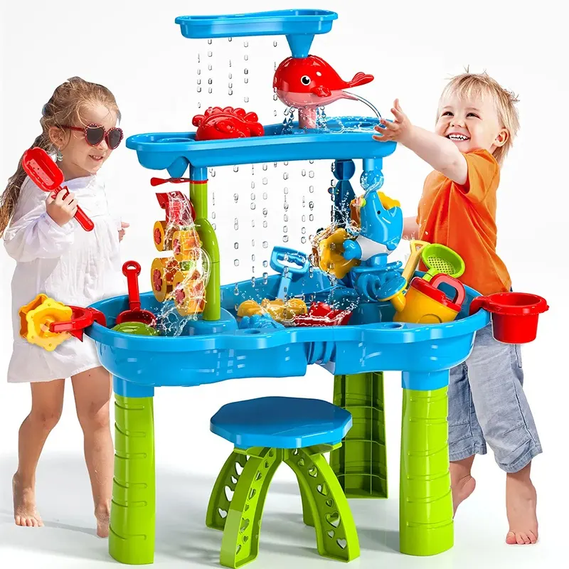 Samtoy 63CM Summer Activity Play Game Beach Toys Outdoor 3-Tier sand and water table for Kids Outside Backyard