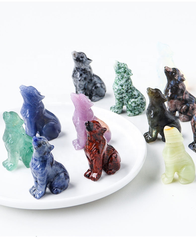新製品 天然水晶 オオカミの置物 彫刻 原石鉱石標本 ホーム