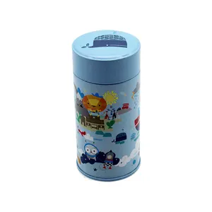 Custom Wholesale Cylinder Shape cute cartoon brush seasoning powder with lid metal Tin Box