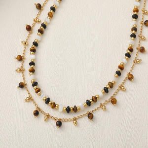 Collana da Donna alla Moda con Pietre Preziose Ambra e <span class=keywords><strong>Gioielli</strong></span> Placcati in Oro Vero 18k - Product Image 1