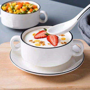 Cuenco Binaural de cerámica japonés creativo para postres, tazas, huevos al vapor, sopas pequeñas para niños - Product Image 2