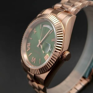 41mm <b>Mens</b> <b>Watch</b> With Fluted Bezel Rose <b>Gold</b> <b>Solid</b> Steel Case Sapphire Crystal Green Dial Fit 8285 Movement - Product Image 3
