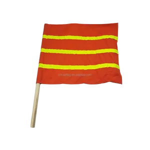 Bendera reflektif fluoresensi kustom bendera tangan keamanan lalu lintas perintah tali reflektif oranye dengan tiang kayu