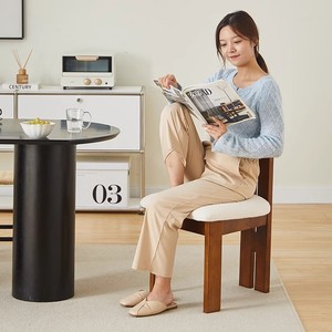 Solid Wood <b>Dining</b> <b>Chair</b> Walnut <b>White</b> Lambskin Comfortable Home Desk <b>Chair</b> Adult Use - Product Image 2