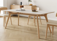 Table à manger en bois naturel, couleur bois naturel, plateau en bois massif, base épaissie pour la maison et les restaurants