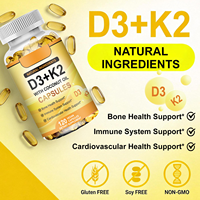 Capsules de D3 K2 en gélules molles - Vitamines pour adultes, santé des os, système immunitaire, soutien de la santé cardiovasculaire, 60 unités