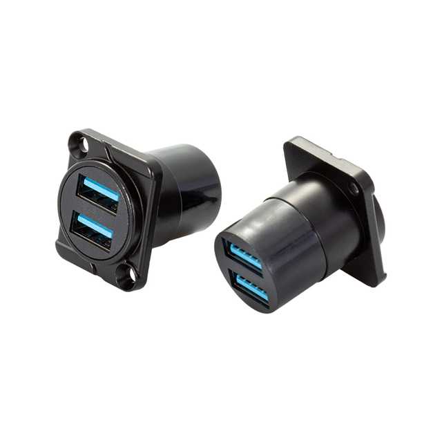 Custom OEM Black USB 3.0 Dual Port Panel Mount Female Connector Zinc Alloy 3-Year Warranty CE Certified ROHS ISO9001