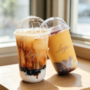 Bicchieri di Plastica Usa e Getta da 10/12/14/16/18/20oz Trasparenti per Bevande Fredde, Tè al Latte, Caffè, con Fondo Rotondo e Coperchi Personalizzabili - Product Image 2