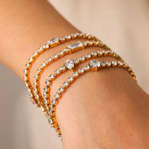 18K Gold Plated Stainless Steel Zircon <b>Bracelet</b> Anti-fade Shiny Wrist Jewelry For Women - Product Image 4