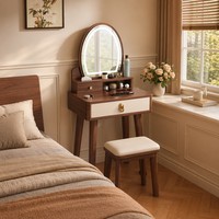 Ensemble coiffeuse et tabouret pour petite chambre, moderne, compact, avec rangement à tiroirs, écoresponsable, avec miroir, de qualité supérieure