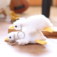 Porte-clés en peluche personnalisé en gros, motif canard blanc mignon, pendentif de sac à dos, cadeau