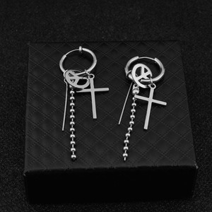 Boucles d'oreilles pendantes multi-éléments personnalisées en acier inoxydable, design minimaliste et original, bijoux de mode unisexe - Product Image 2