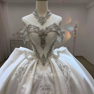 Robe de mariée Lsjj131, style princesse, en satin brillant avec strass, jupe de luxe, couleur ivoire, Jancember - Product Image 5