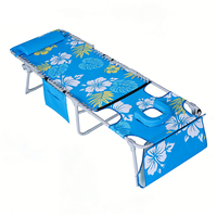 Chaise longue pliante d'extérieur personnalisée avec cadre en aluminium, inclinable manuellement, portable, pour la plage, avec coussin de tête